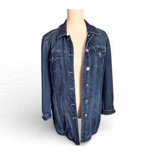 Chicos Denim Jacket Womens Size M-L  Long Sleeve Jean Jacket Longer length